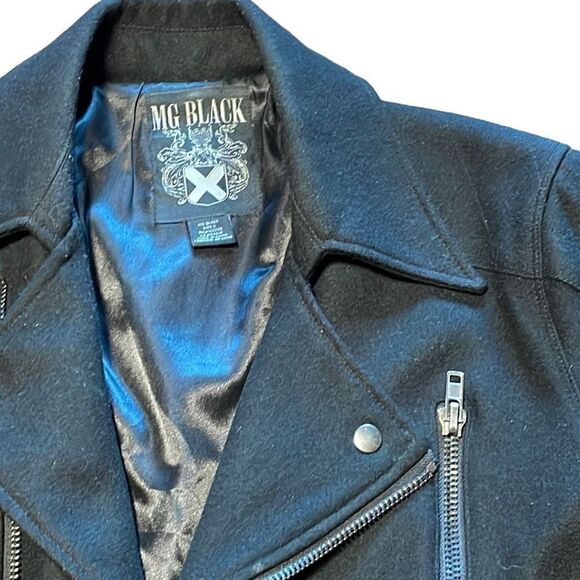 Morphine Generation MG Black lined moto jacket zippers wool & viscose S - Picture 2 of 15